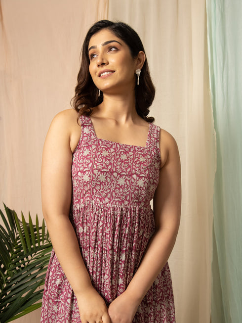 MULMUL NEITY FLORAL JAAL HAND BLOCK PRINTED MIDI DRESS MULMUL NEITY FLORAL JAAL HAND BLOCK PRINTED MIDI DRESS
